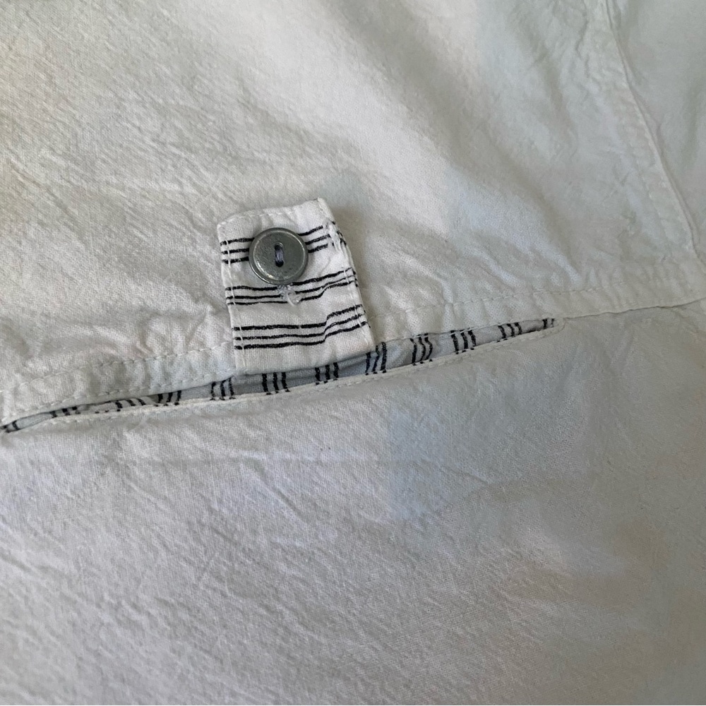 Vintage 80s 90s GITANO Men’s Cotton Button Down White Black Stripe Summer Beach - Picture 6 of 12